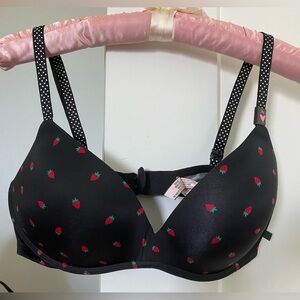 Victoria's Secret Black Bra with Strawberry Print